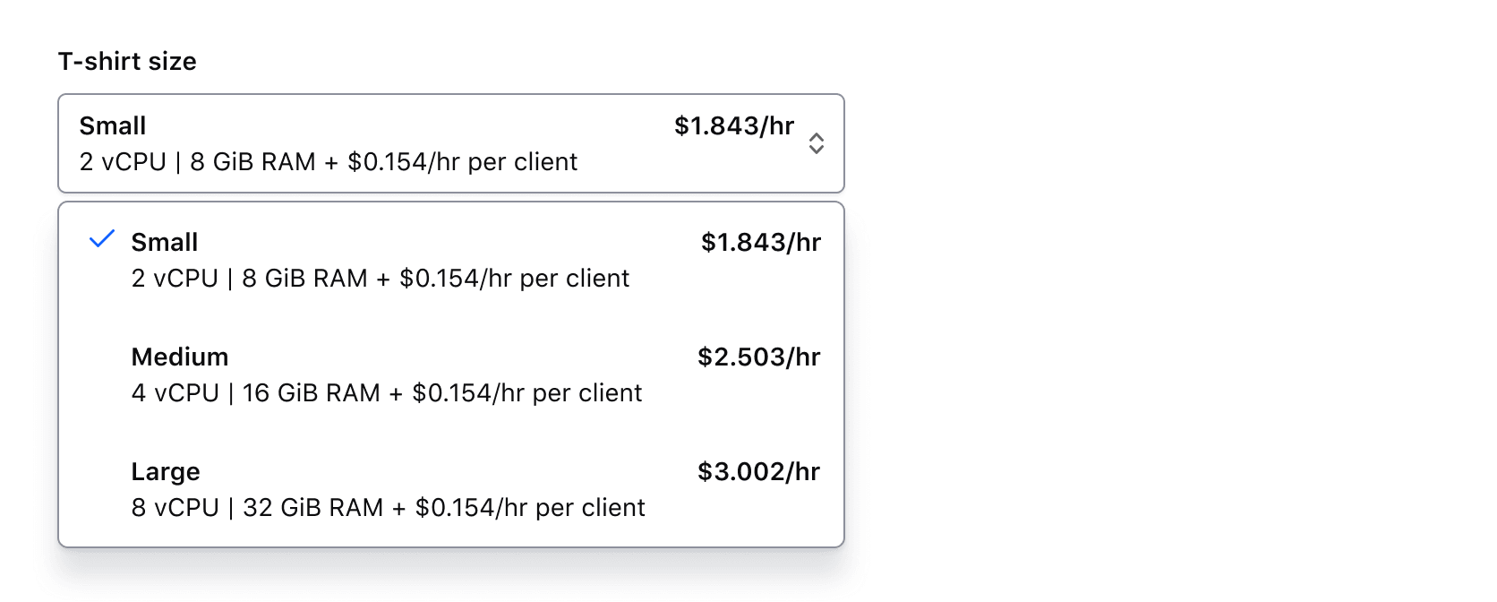 Single selection example with list open